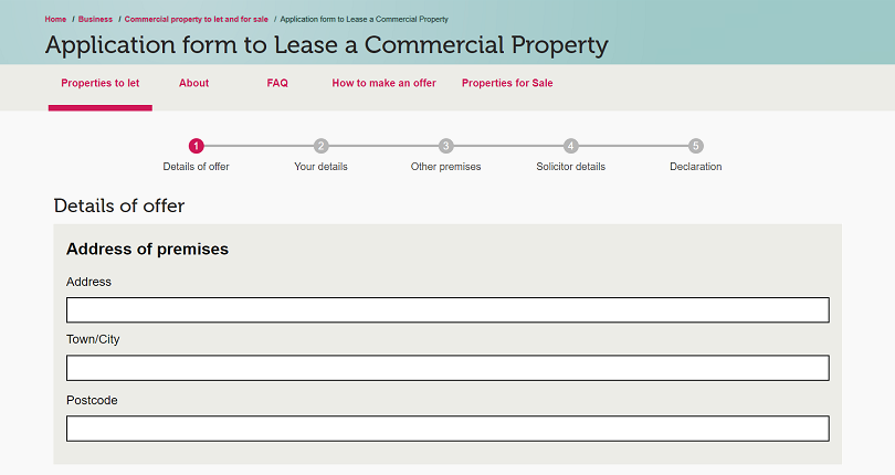 London Borough of Camden commercial property application form developed by OWA